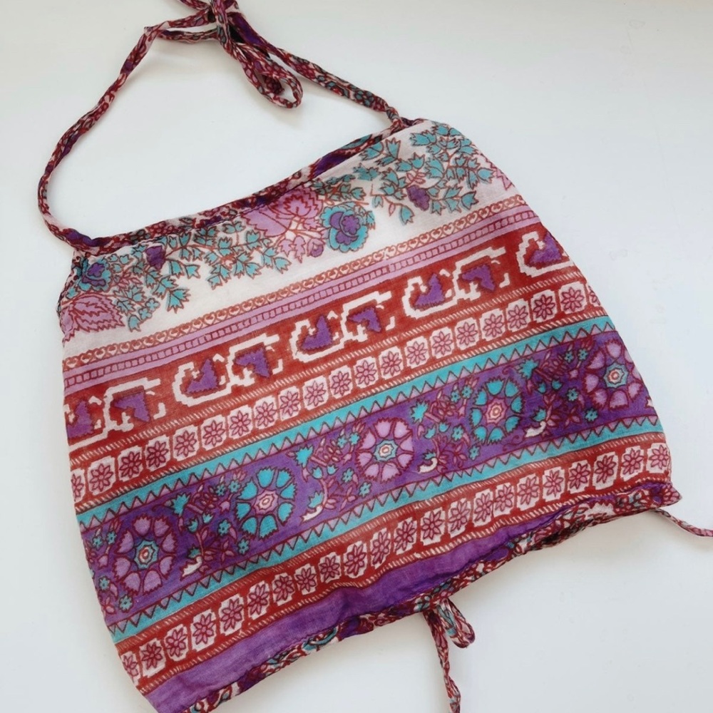 Sheer bralette festival crop top, Women's see through block print triangle crop